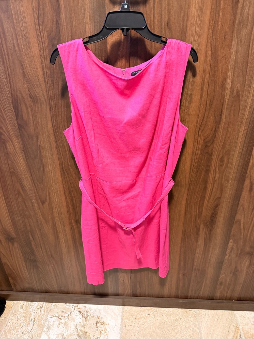 NWT Ann Taylor Hot Pink Sleeveless Belted Shift Dress, Size 16